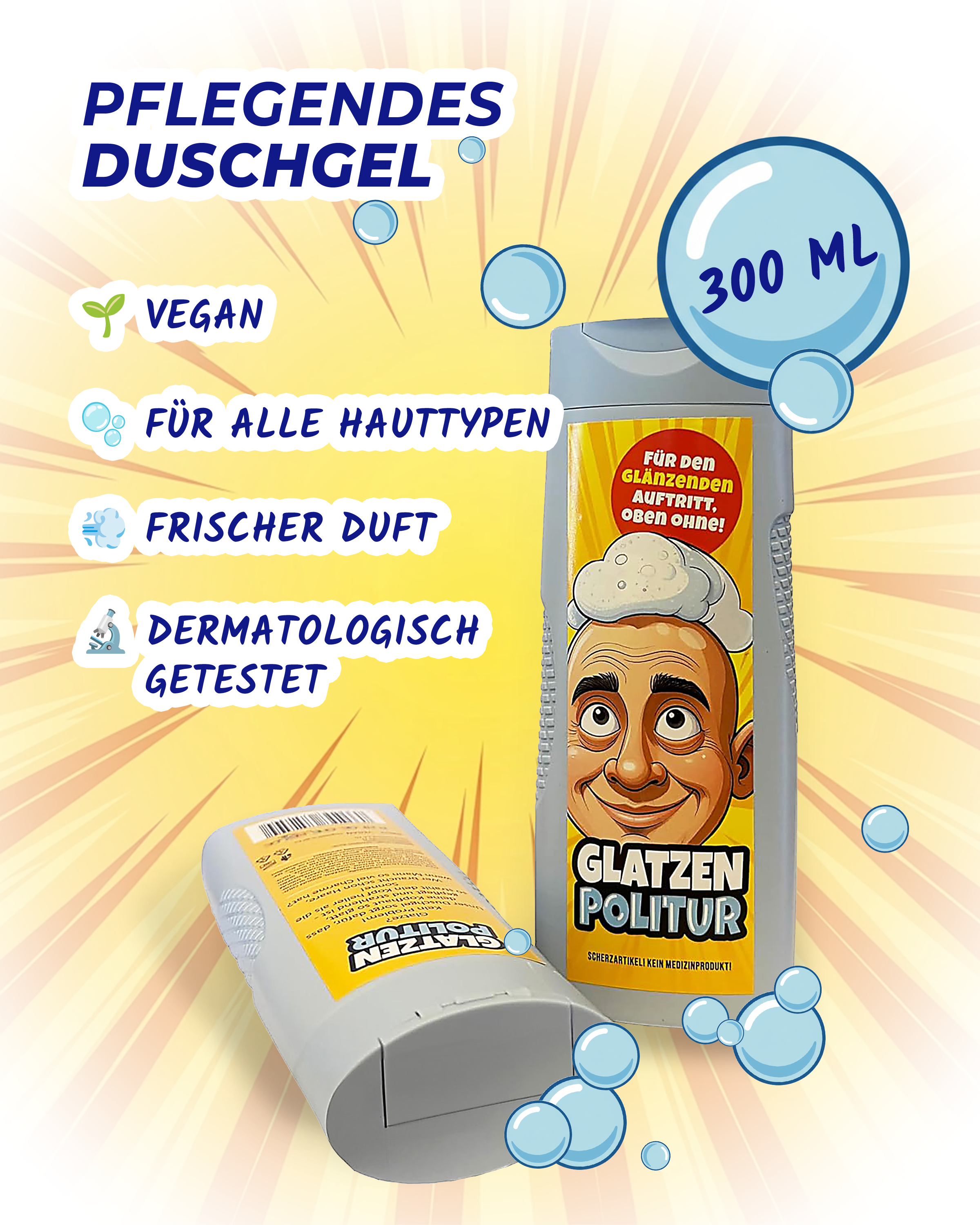 😇GlatzenPolitur - Das legendäre Männerduschgel für strahlend-glänzende Köpfe & gepflegten Humor! | einzigartige Geschenkidee und Männergeschenk 😂