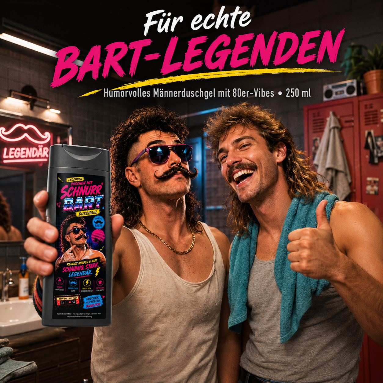 Schnurr Bart Duschgel - Männer Duschgel im Mullet & Schnurrbart Style - 80's