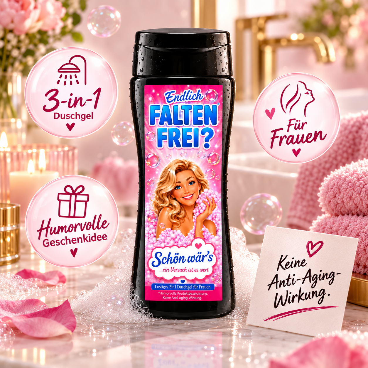 Faltenfrei Duschgel – Lustiges Geschenk für Frauen mit Humor