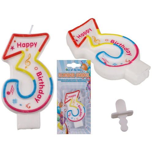 Zahlenkerze Kerze für Geburtstagskuchen Geburtstagstorte Kuchen Torte Geburtstag Kerzenzahl 3