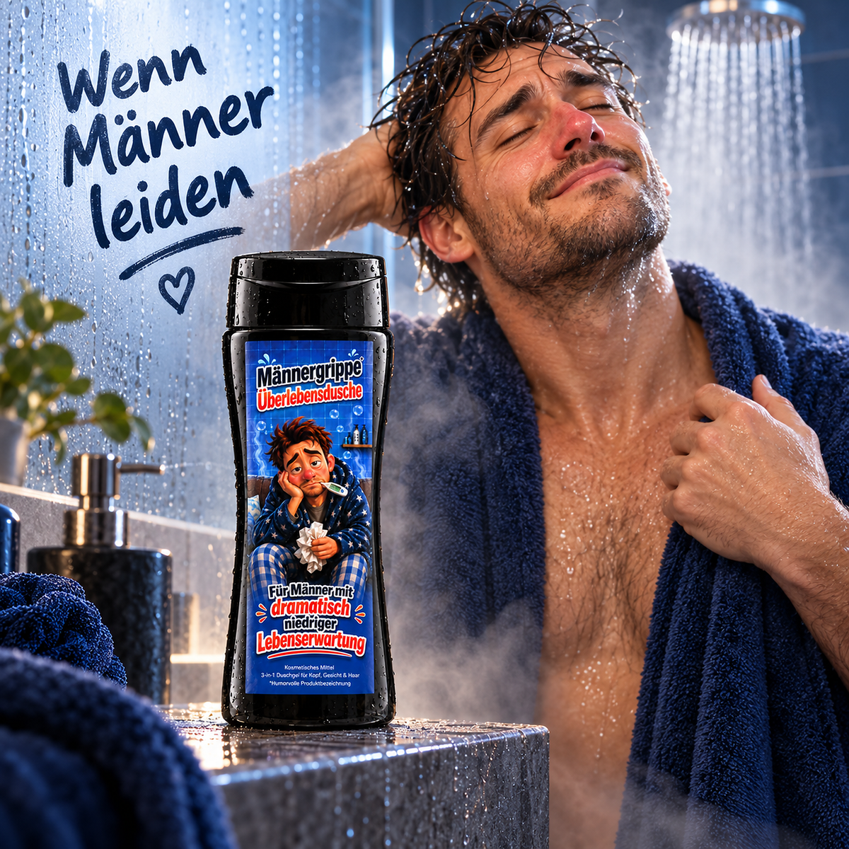Männergrippe Überlebensdusche – lustiges 3-in-1 Duschgel & Geschenk