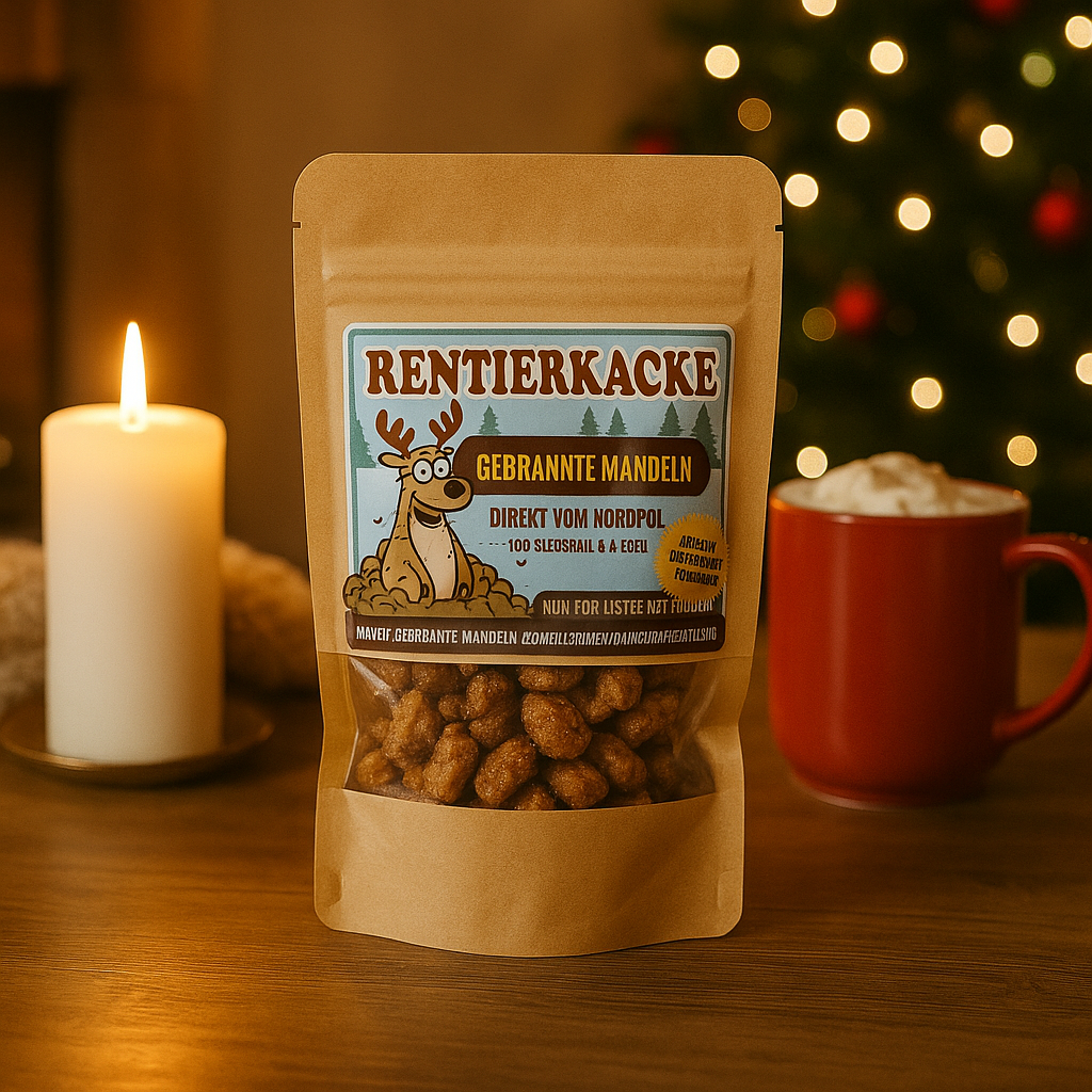 Rentierkacke – Gebrannte Mandeln im Beutel | Lustiges Weihnachtsgeschenk | Knusprig & süß | Direkt vom Nordpol | Geschenkidee für Weihnachten