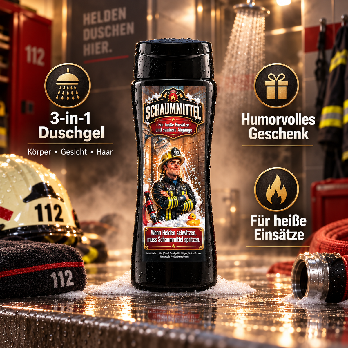 Schaummittel – lustiges 3-in-1 Feuerwehr Duschgel & Geschenk