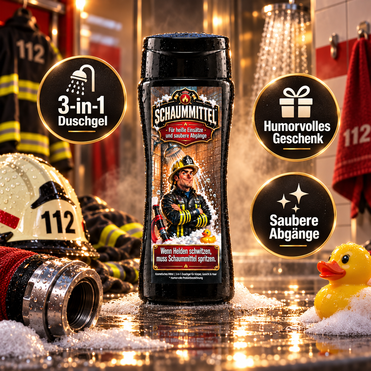 Schaummittel – lustiges 3-in-1 Feuerwehr Duschgel & Geschenk