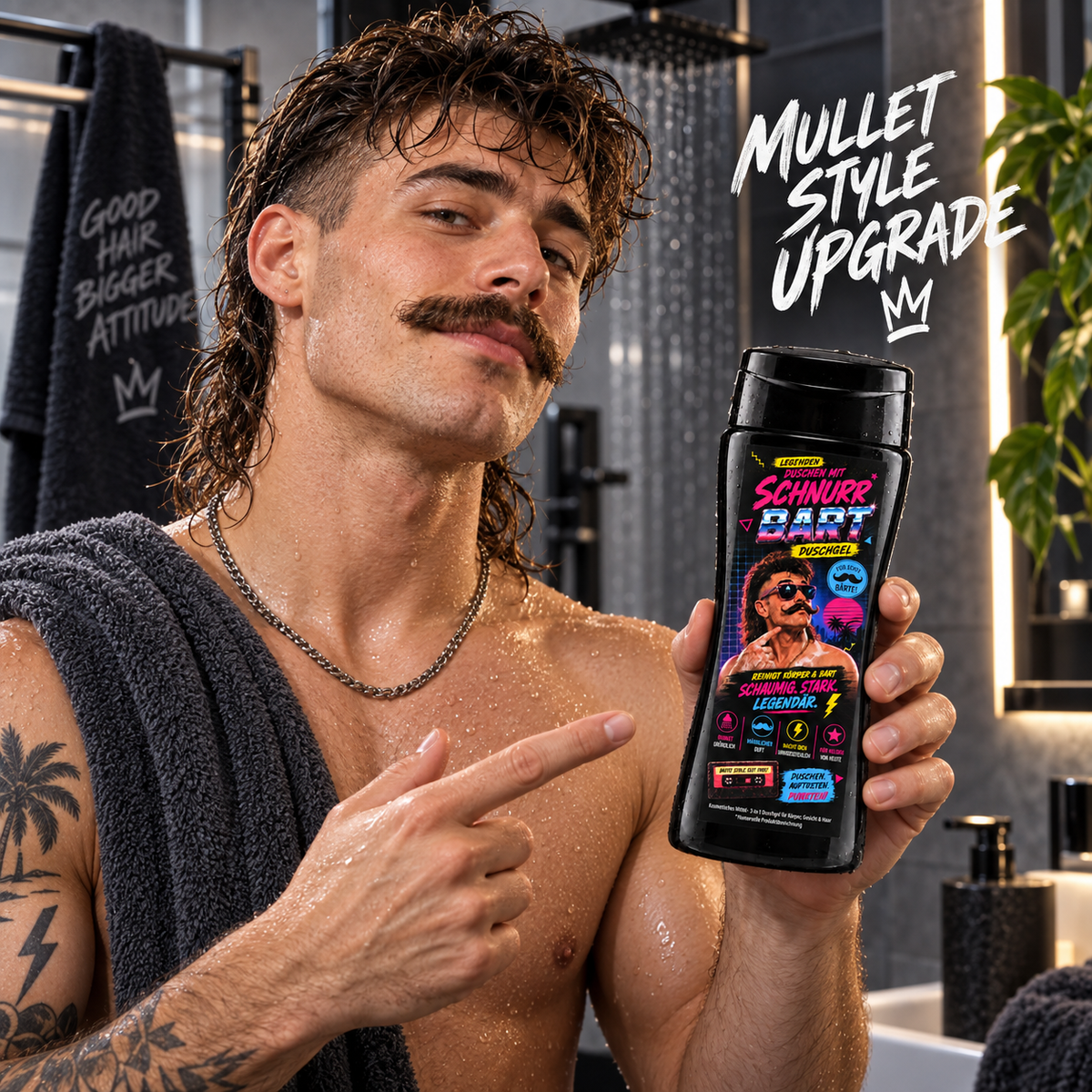 Schnurr Bart Duschgel - Männer Duschgel im Mullet & Schnurrbart Style - 80's