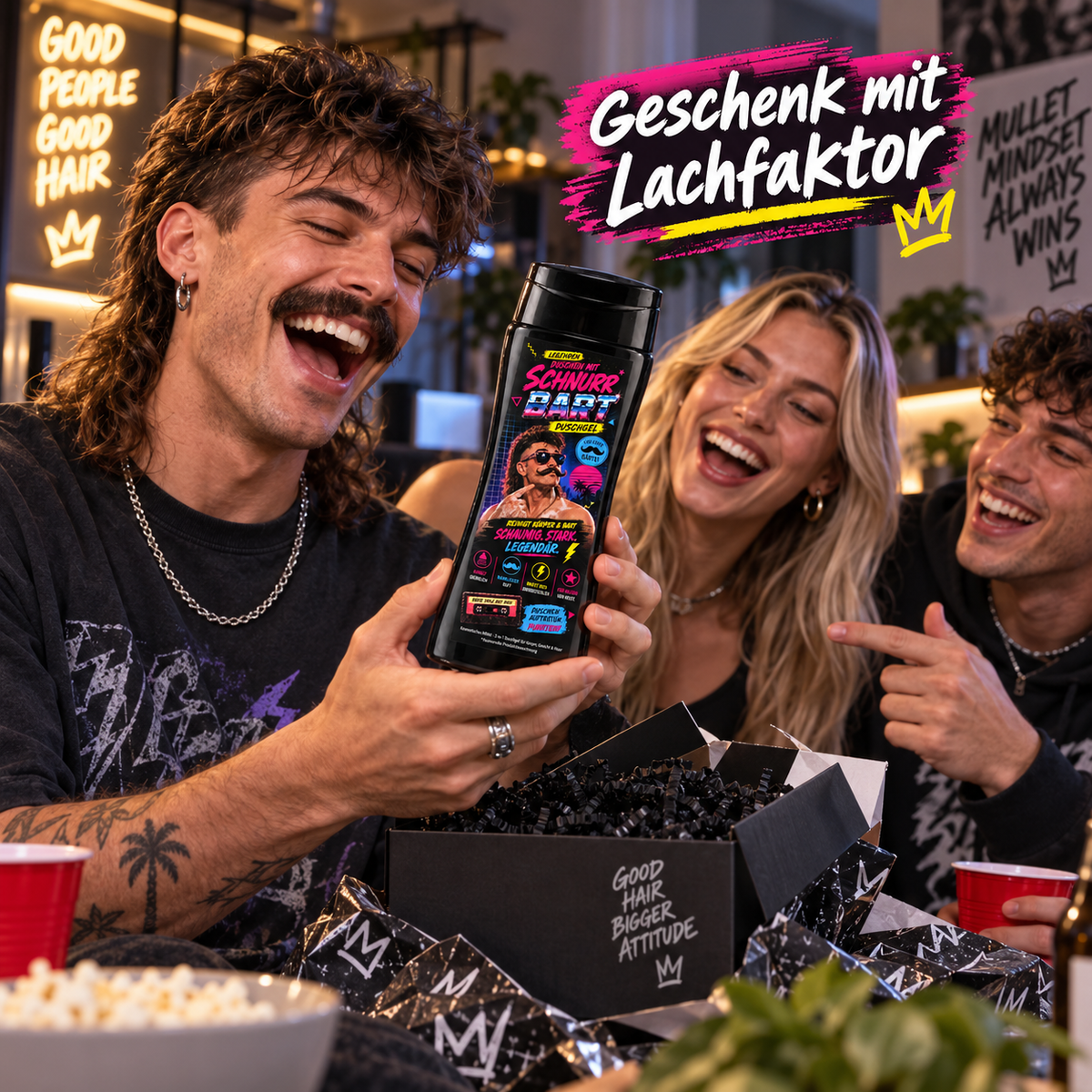 Schnurr Bart Duschgel - Männer Duschgel im Mullet & Schnurrbart Style - 80's