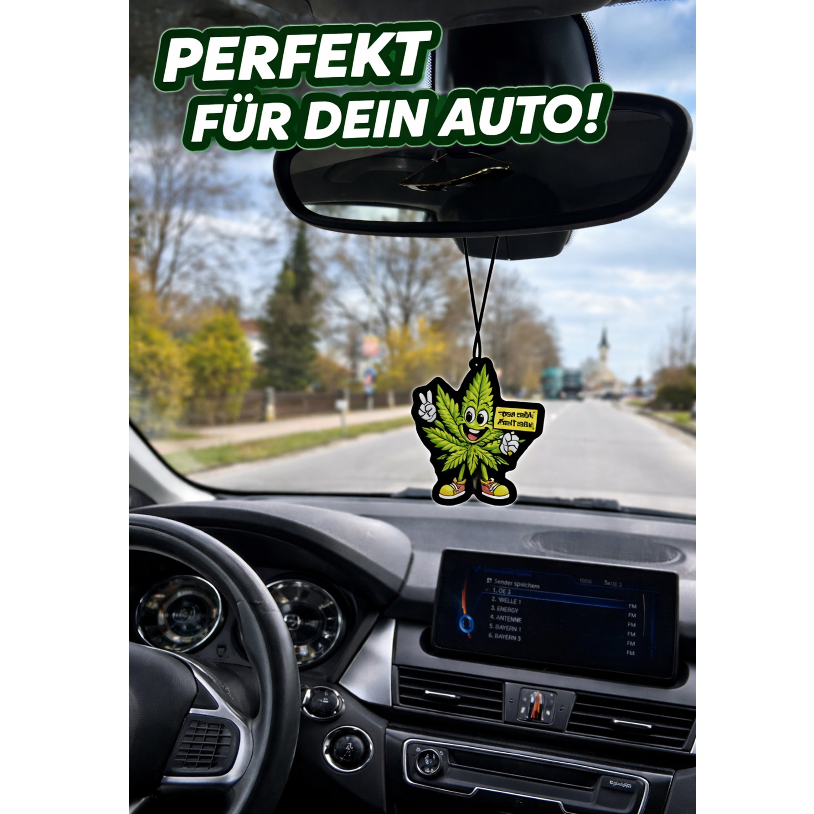 Duftbaum Auto Lufterfrischer Cannabis Blatt „Alles easy – Alles fresh“ – Marihuana Weed Duftbaum zum Aufhängen am Rückspiegel