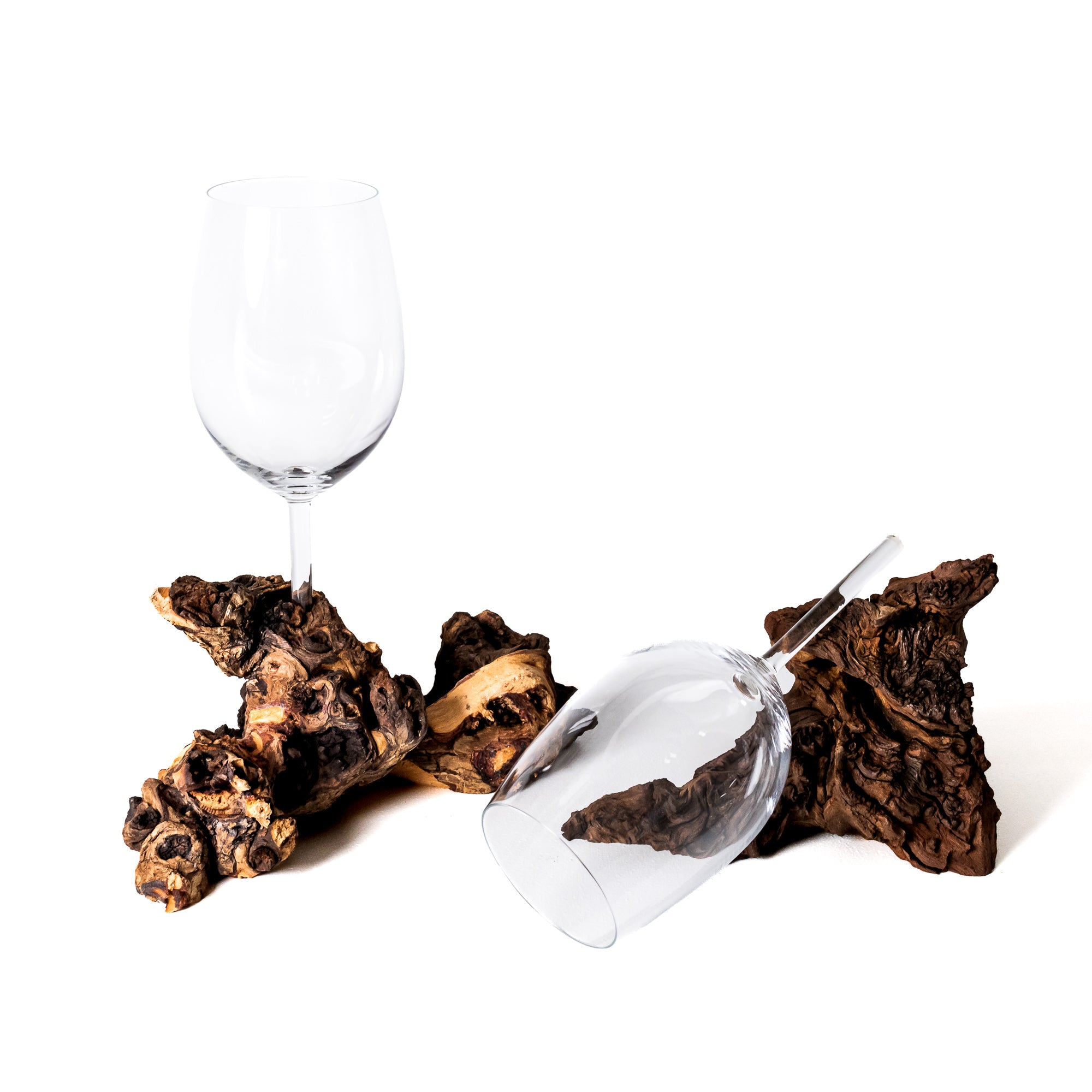 Weinglas 370ml auf Echtholzwurzel ohne Stiel