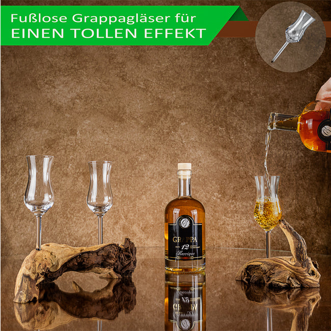 Grappaglas auf Echtholzwurzel Schnapsglas Wurzel