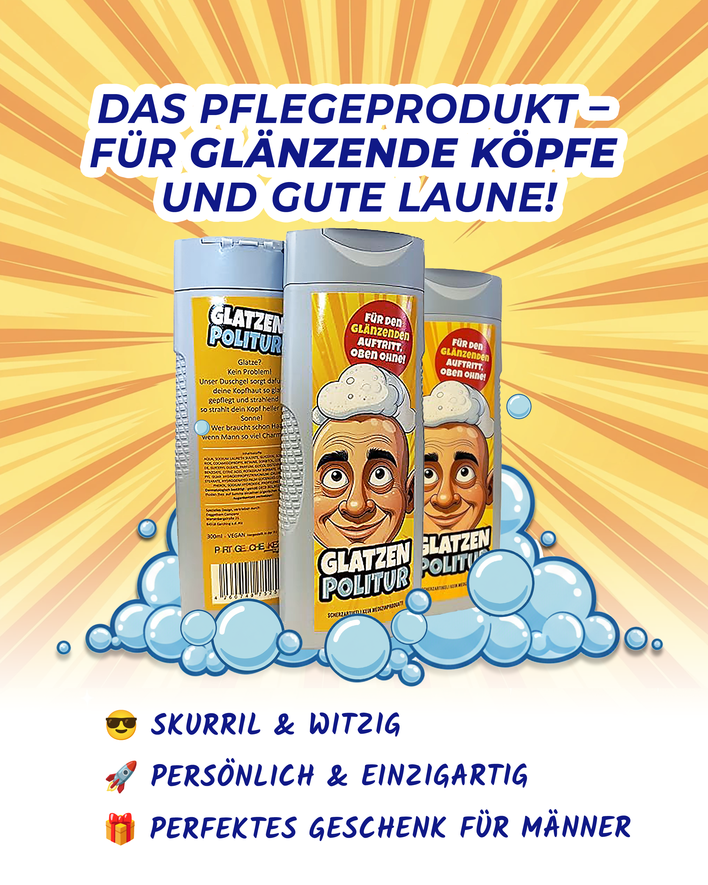 😇GlatzenPolitur - Das legendäre Männerduschgel für strahlend-glänzende Köpfe & gepflegten Humor! | einzigartige Geschenkidee und Männergeschenk 😂