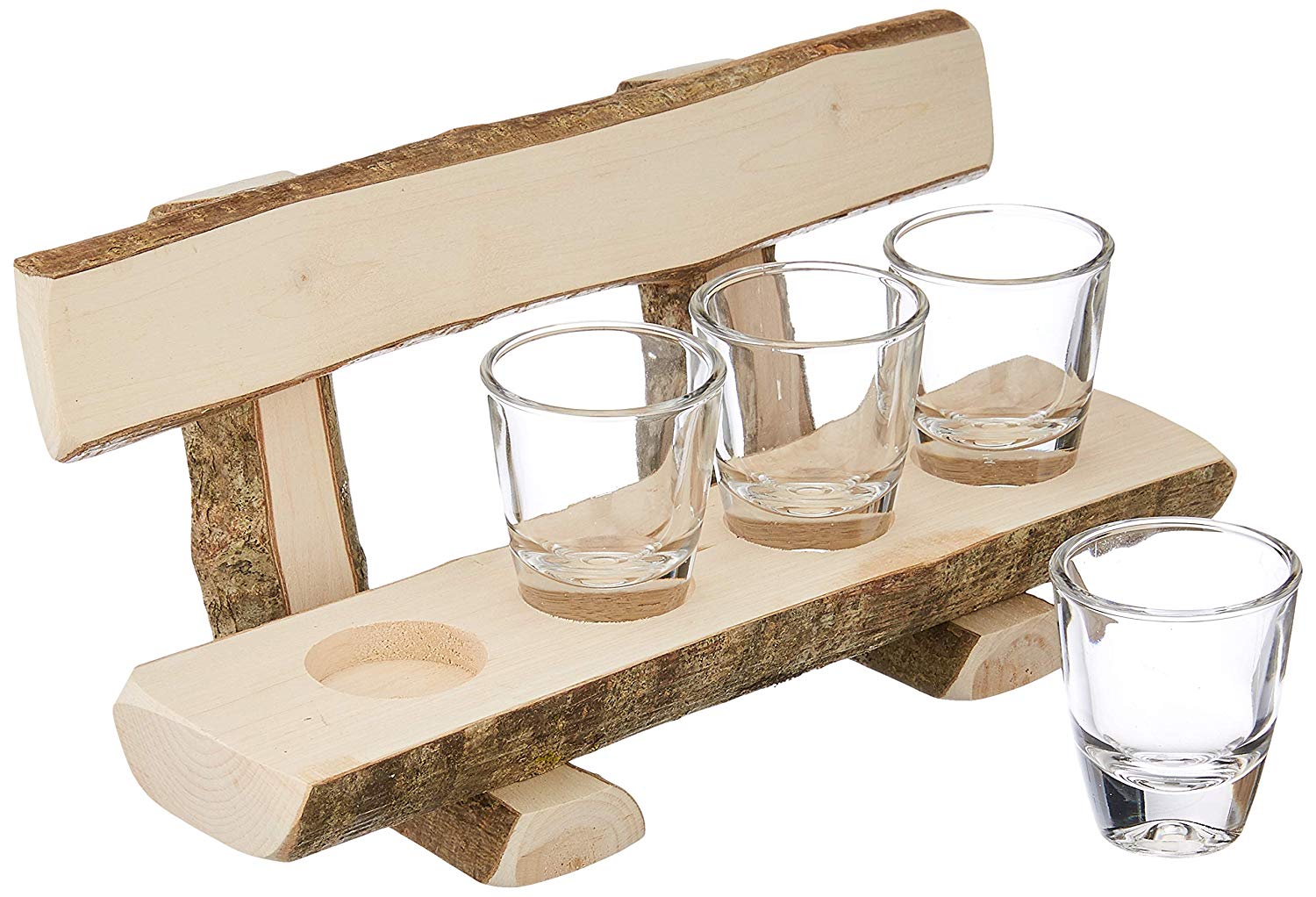 Holzbank mir Schnapsgläsern personalisiert
