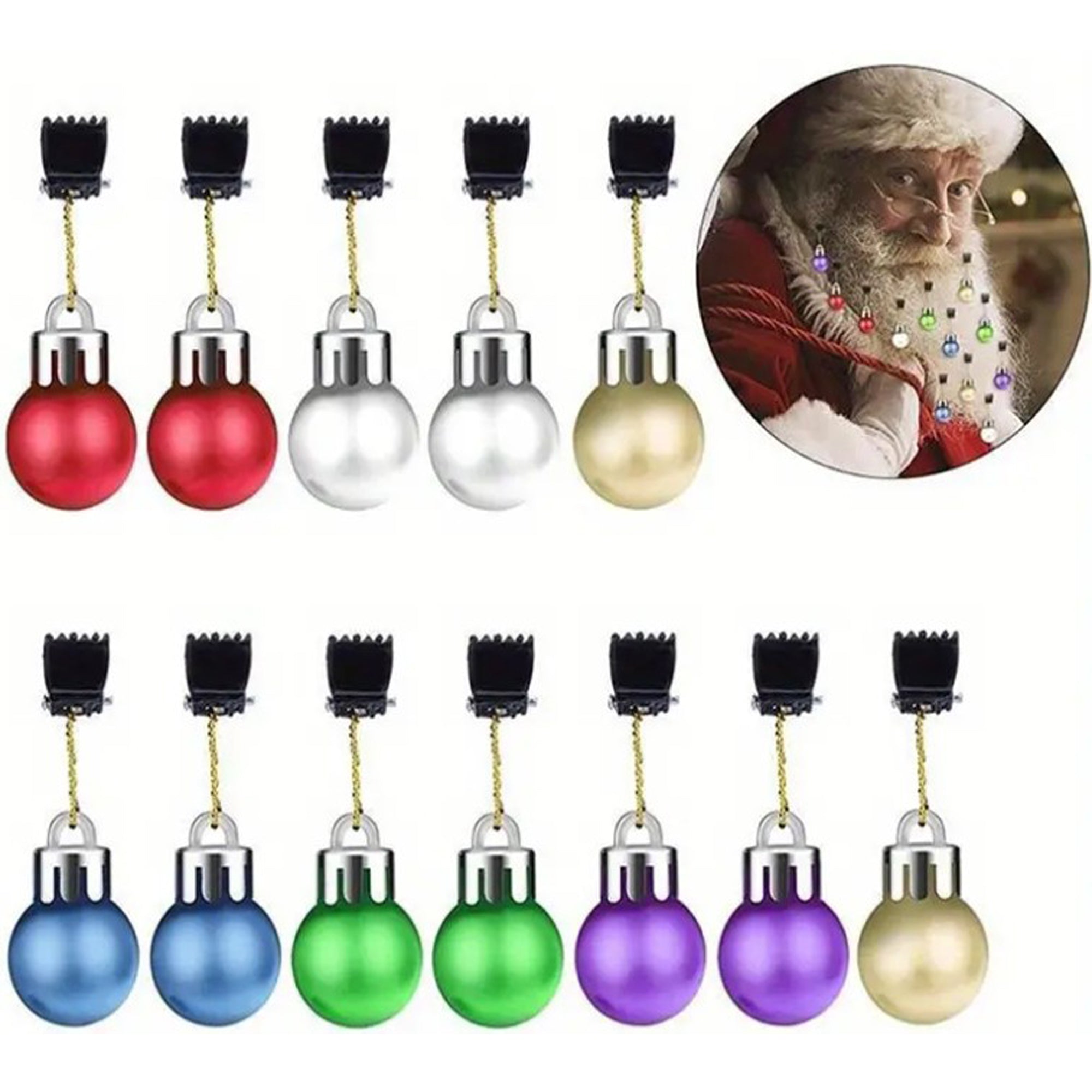 10 Bunte Weihnachtskugeln für Bart & Haare – Lustiger Bartschmuck Weihnachten – Mini Weihnachtsdeko für Männer & Frauen – Weihnachts Accessoires mit Clips – Festlicher Spaß & Geschenkidee