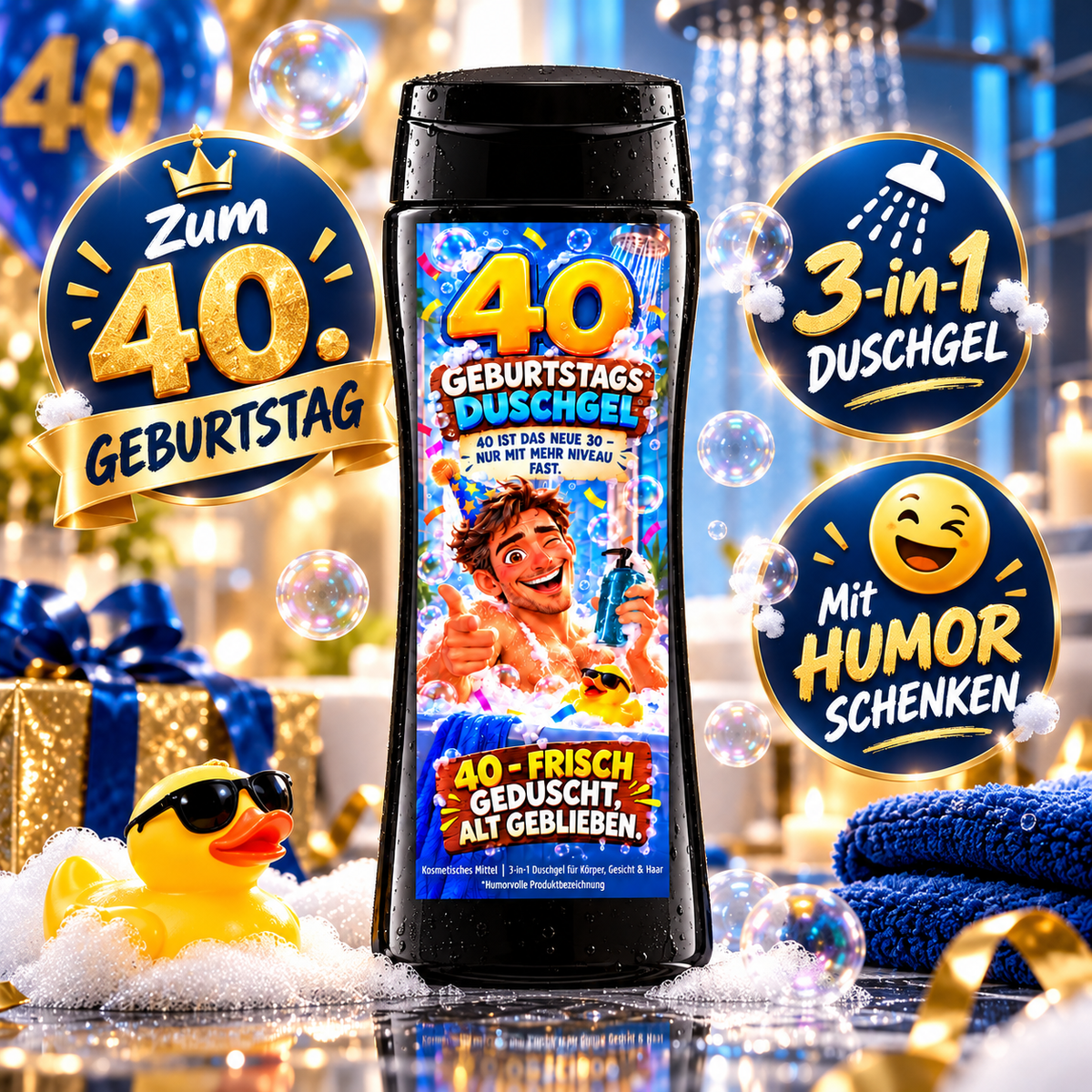 40er Duschgel – lustiges 3-in-1 Duschgel zum 40. Geburtstag