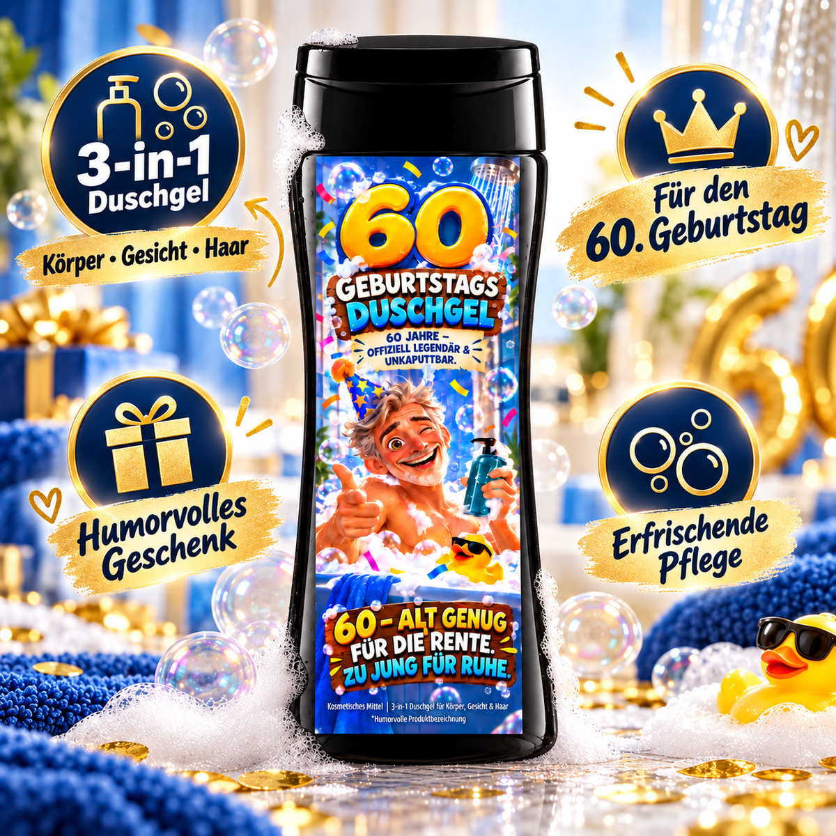 60er Duschgel – lustiges 3-in-1 Duschgel zum 60. Geburtstag