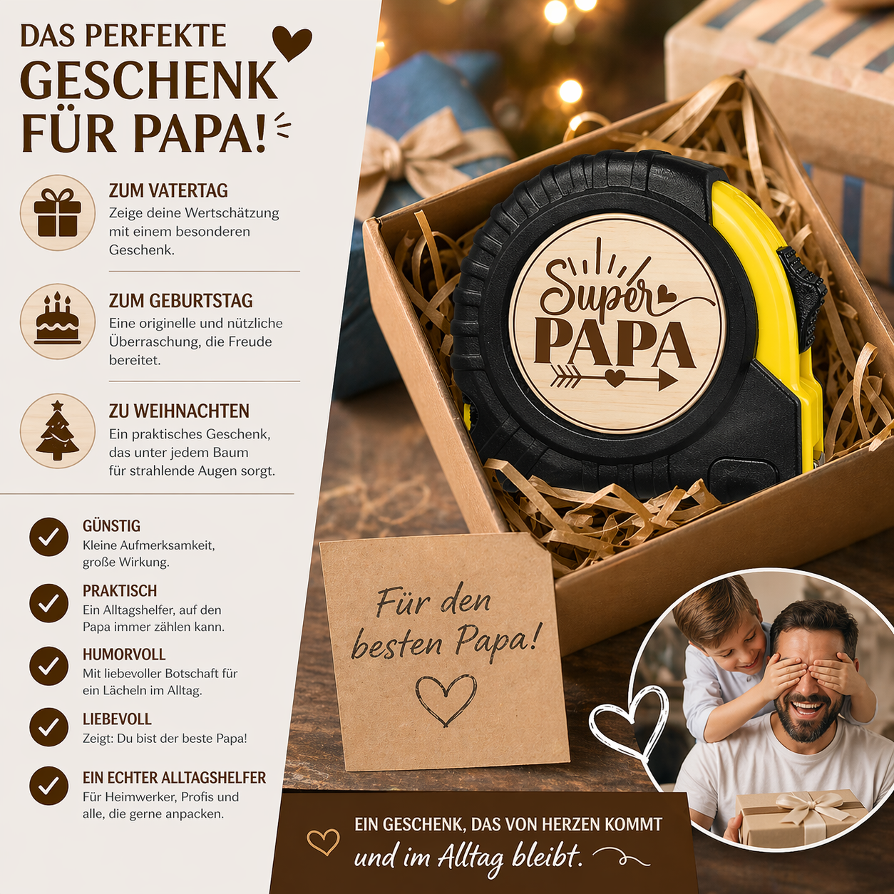 Super PAPA Maßband - Geschenk für Papa - praktisches Vatertagsgeschenk