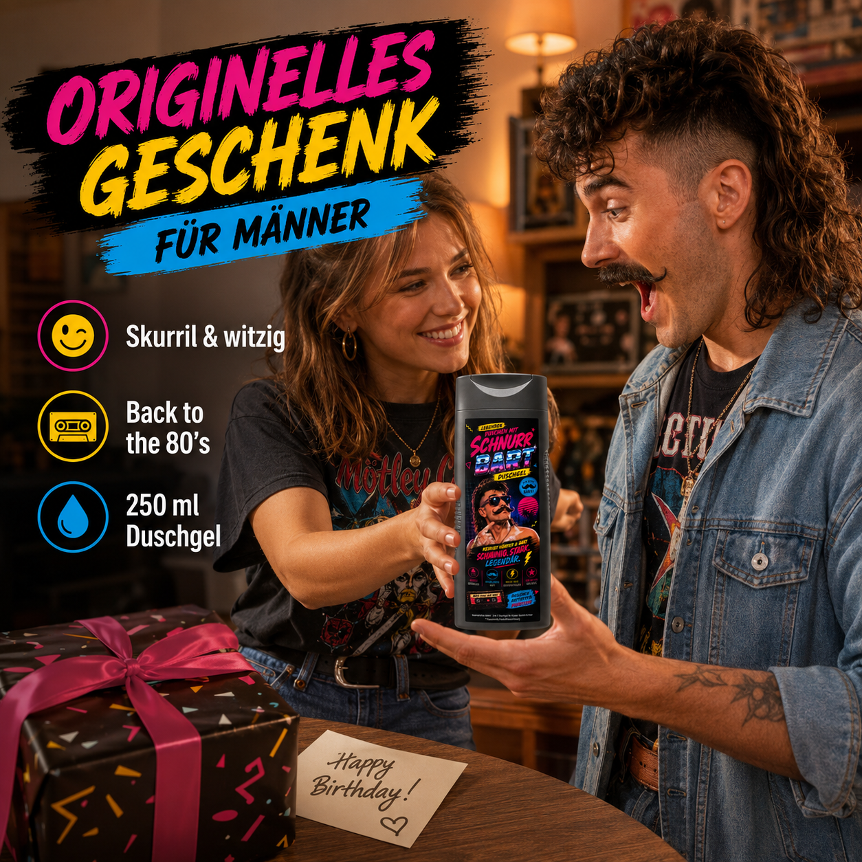 Schnurr Bart Duschgel - Männer Duschgel im Mullet & Schnurrbart Style - 80's