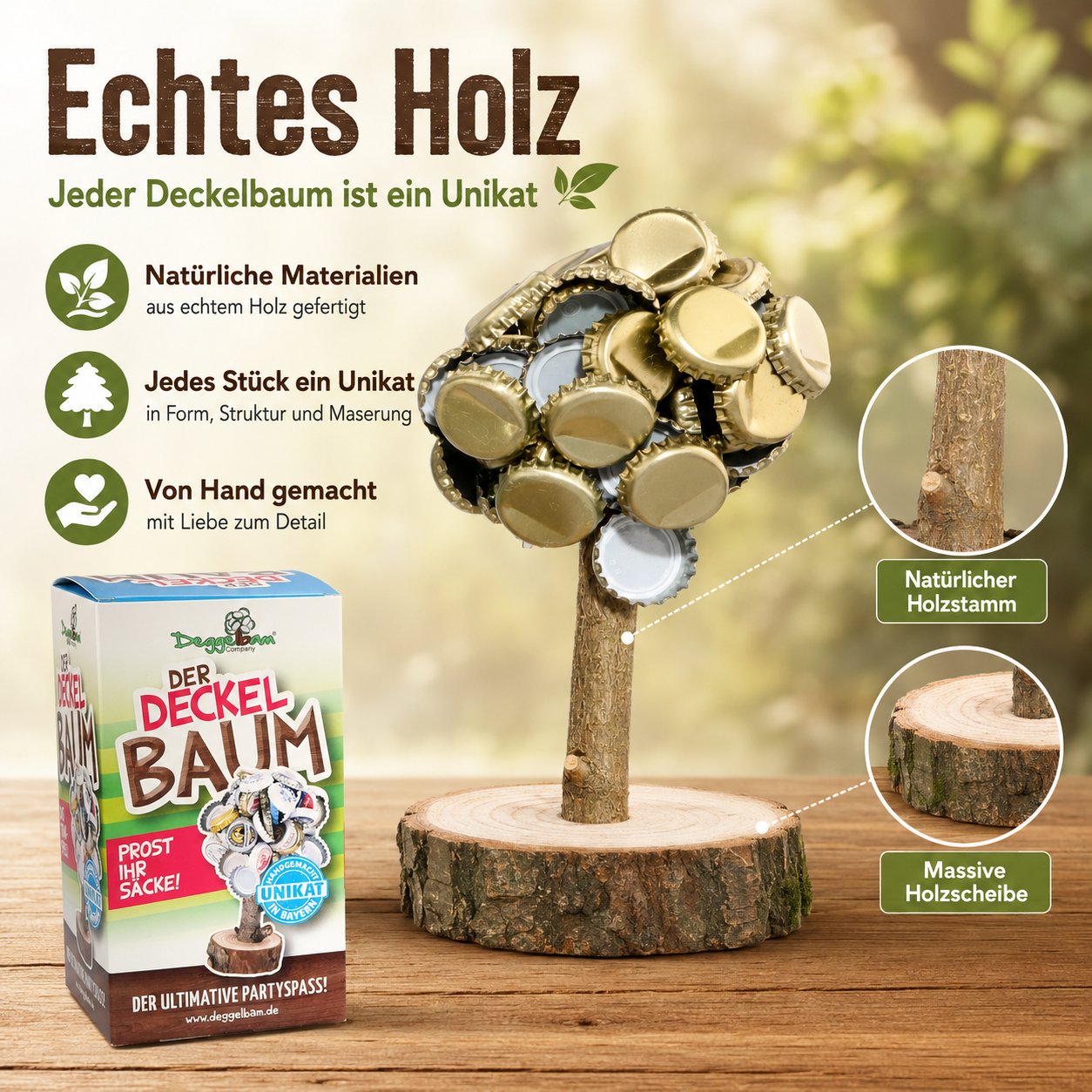 Der Deckelbaum – Kronkorkenhalter & Trinkspiel aus echtem Holz