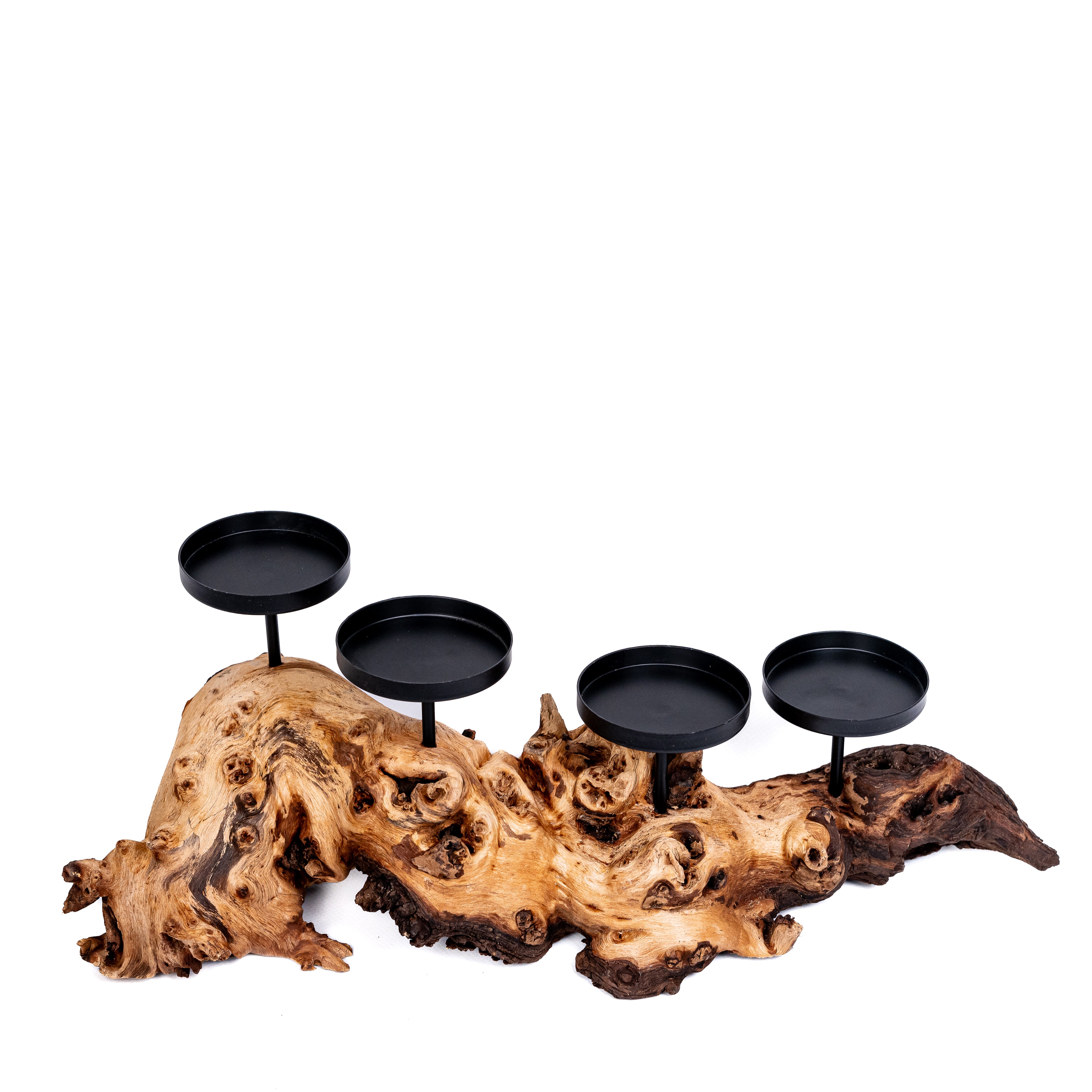 Kerzenhalter auf Echtholzwurzel (4er)