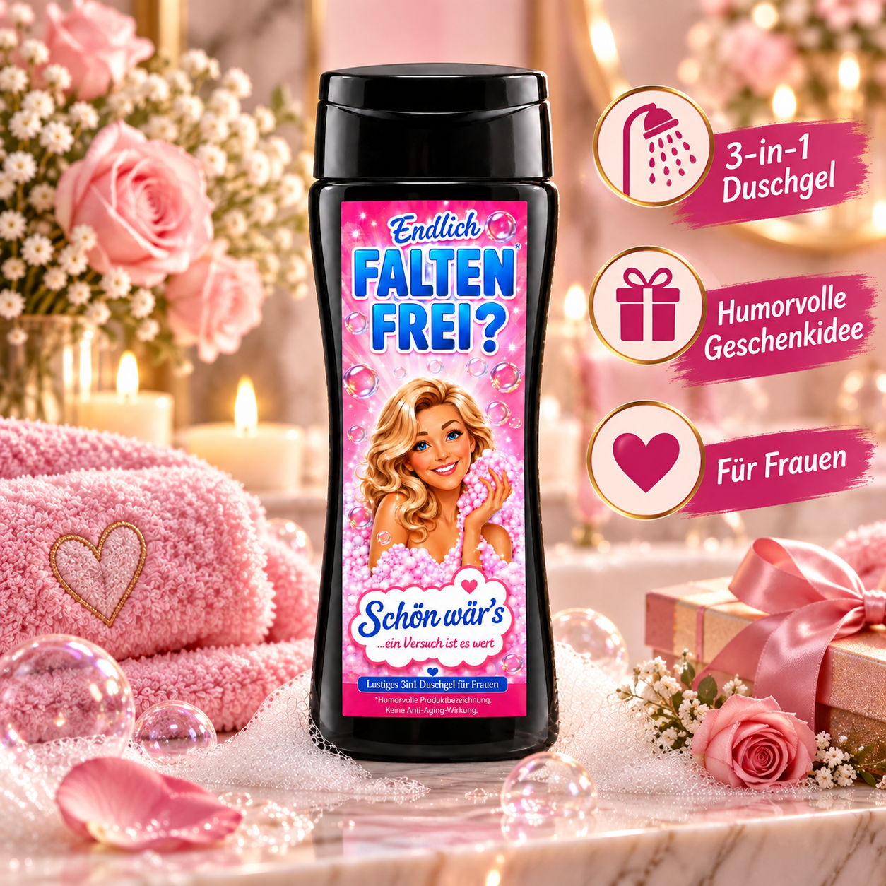Faltenfrei Duschgel – Lustiges Geschenk für Frauen mit Humor