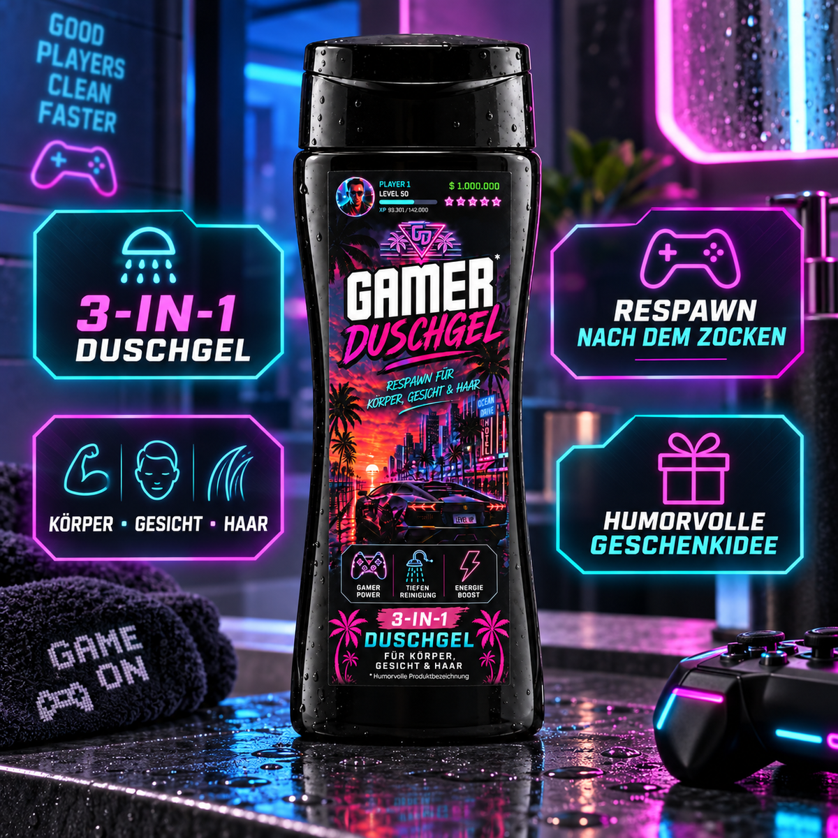 Gamer Duschgel – lustiges 3-in-1 Duschgel & Geschenk für Gamer & Nerd's