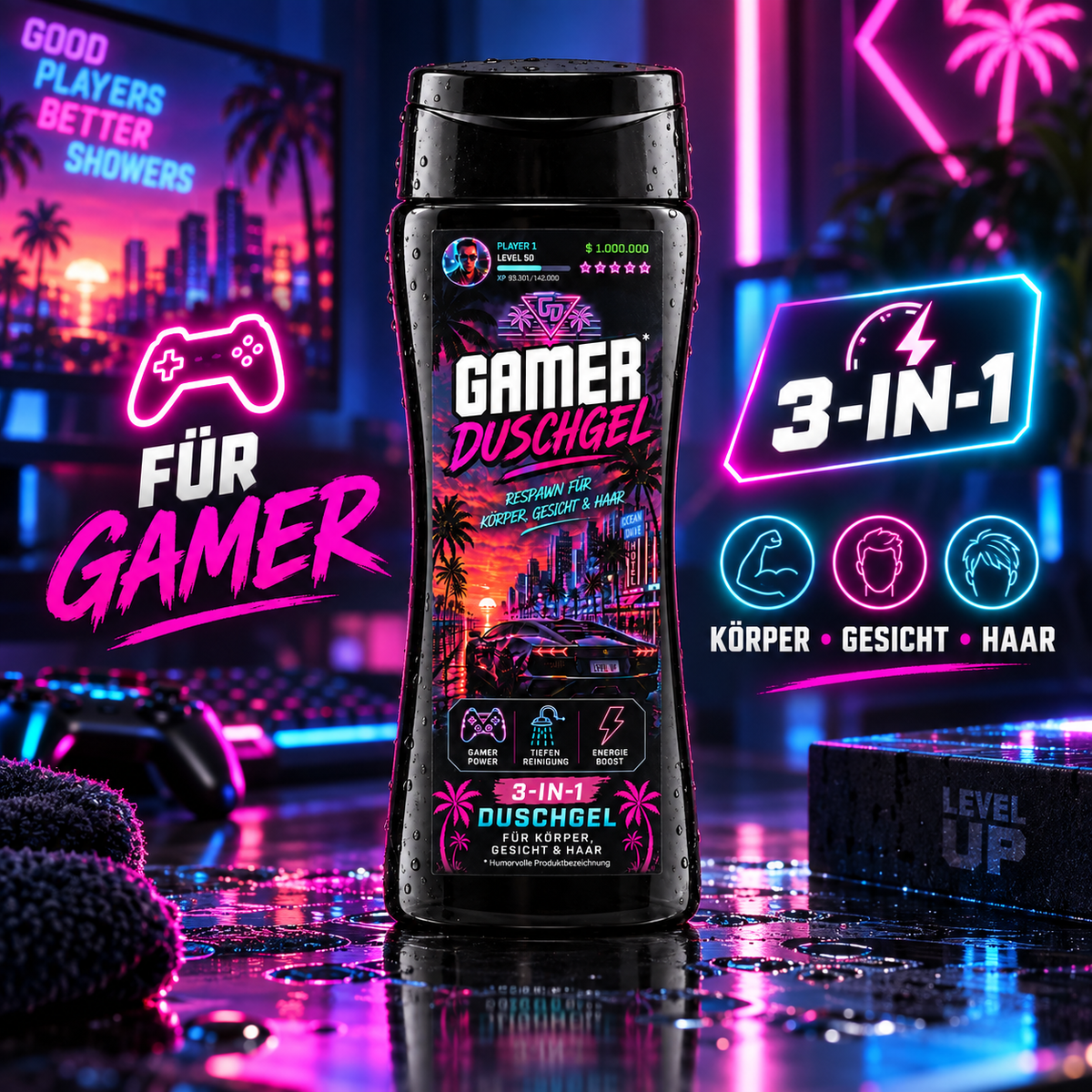Gamer Duschgel – lustiges 3-in-1 Duschgel & Geschenk für Gamer & Nerd's