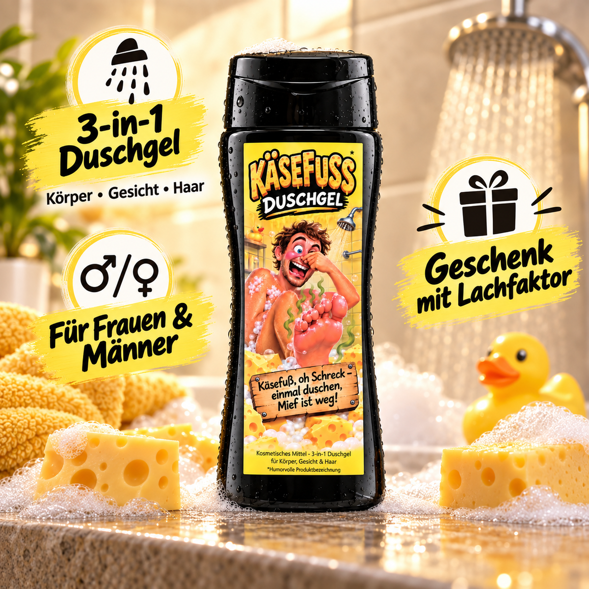 Käsefuss Duschgel – lustiges 3-in-1 Duschgel & Geschenk
