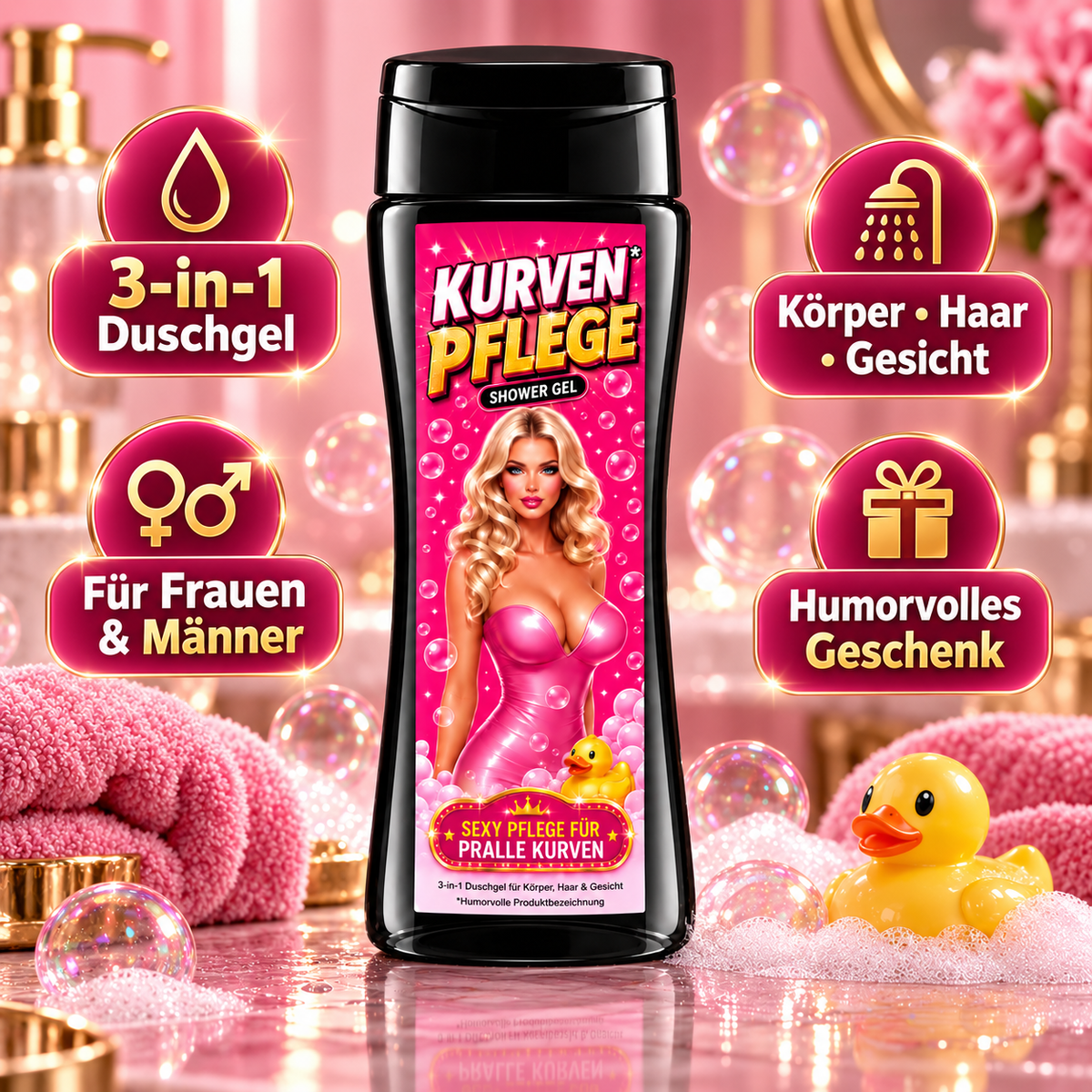 Kurven Pflege Duschgel – Lustiges Geschenk für die beste Freundin