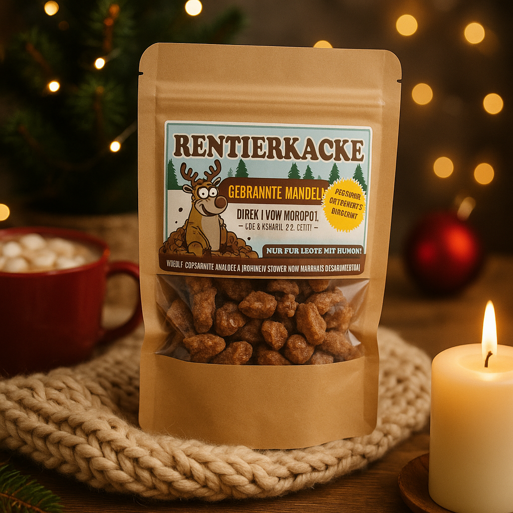 Rentierkacke – Gebrannte Mandeln im Beutel | Lustiges Weihnachtsgeschenk | Knusprig & süß | Direkt vom Nordpol | Geschenkidee für Weihnachten