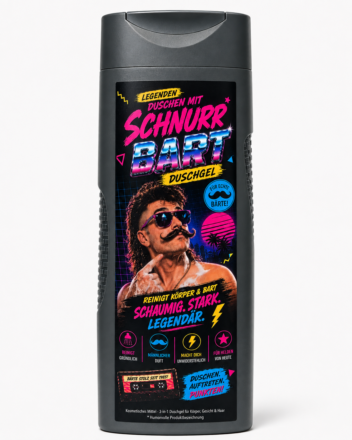 Schnurr Bart Duschgel - Männer Duschgel im Mullet & Schnurrbart Style - 80's