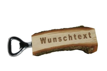 Flaschenöffner mit Wunschtext Edelstahl Holz
