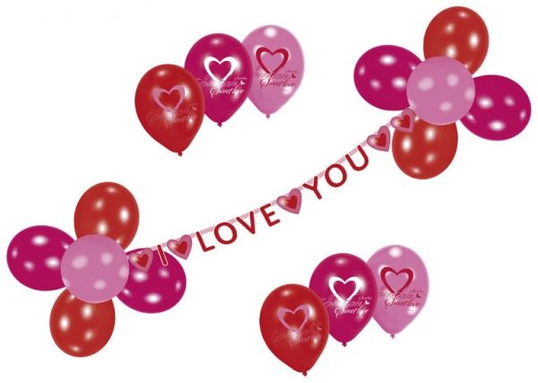 Deko-Set "I love you" Ballons und Girlande